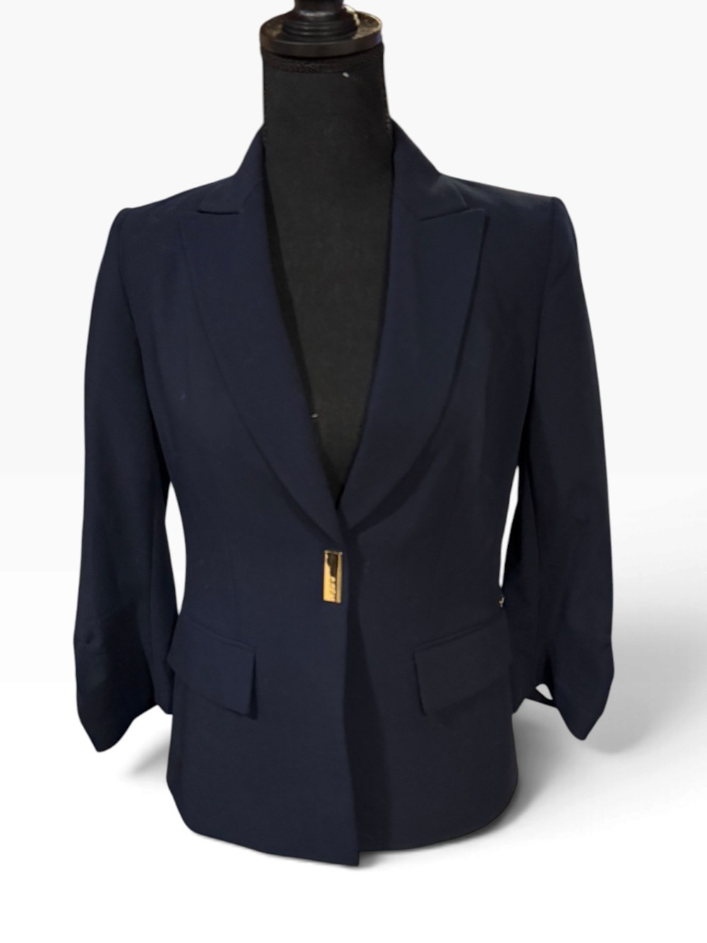 NWT DKNY Navy Blazer Size 0 Gold Chain Logo Luxe Career Workwear